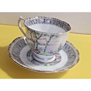 Vintage Royal Albert Silver Birch pattern Cup & Saucer Set